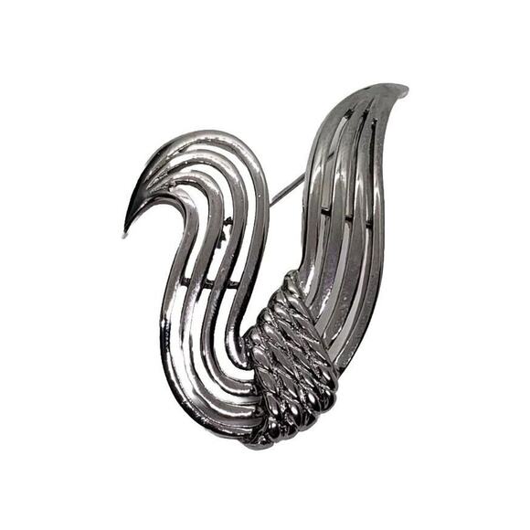 Vintage Brooch Silver Swan Abstract 1960s Mid Century Modern Twisted Rope Monet - Picture 2 of 7
